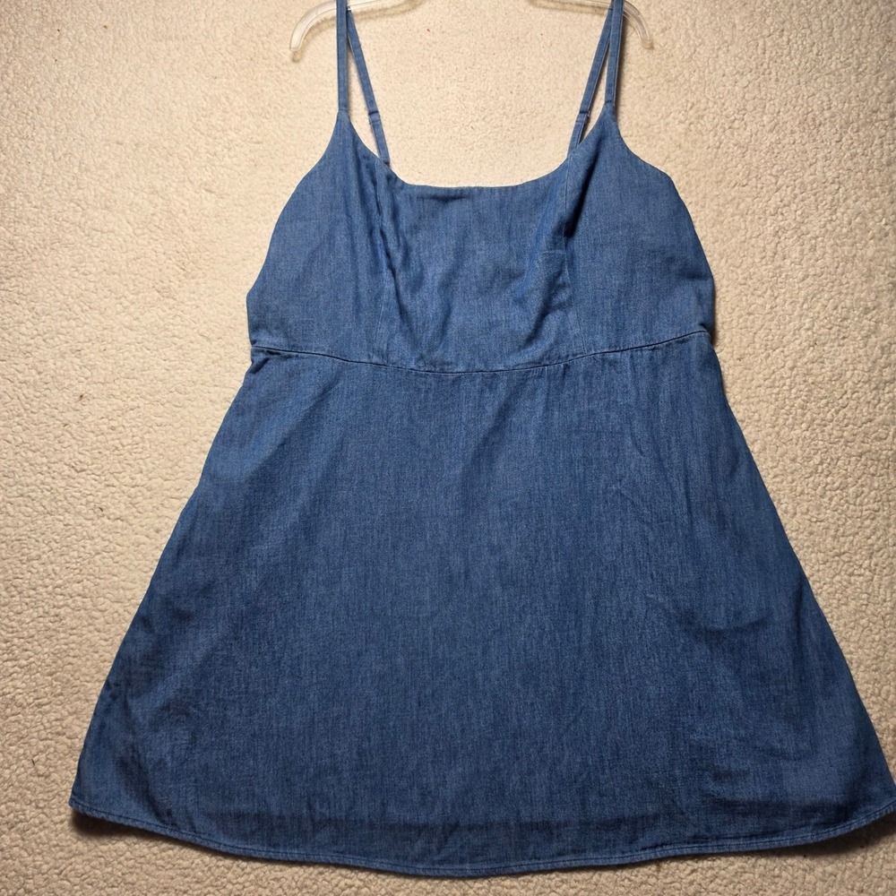 Old Navy Womens XXL Blue Chambray Smocked Mini Dress Adjustable Straps Pockets